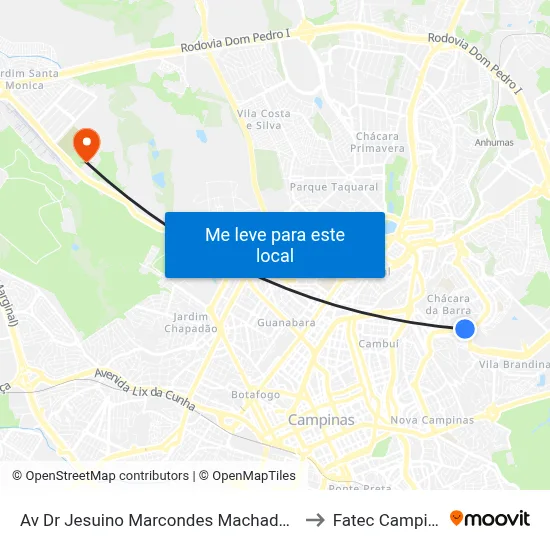Av Dr Jesuino Marcondes Machado 2451 to Fatec Campinas map