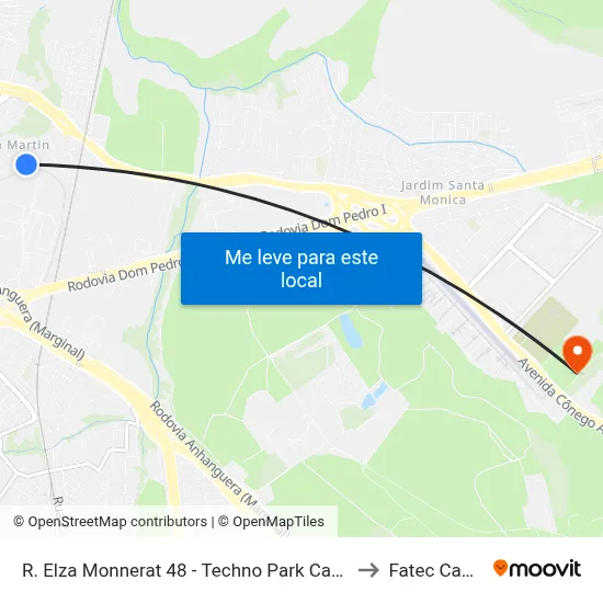R. Elza Monnerat 48 - Techno Park Campinas - SP Brasil to Fatec Campinas map