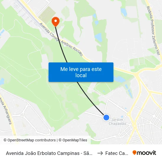 Avenida João Erbolato Campinas - São Paulo 13070 Brasil to Fatec Campinas map