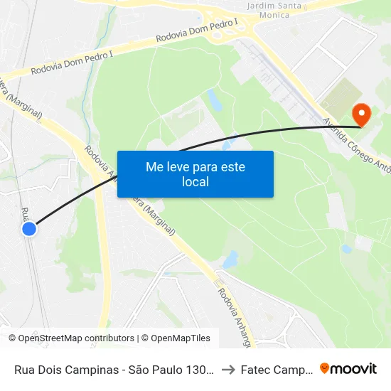 Rua Dois Campinas - São Paulo 13067 Brasil to Fatec Campinas map