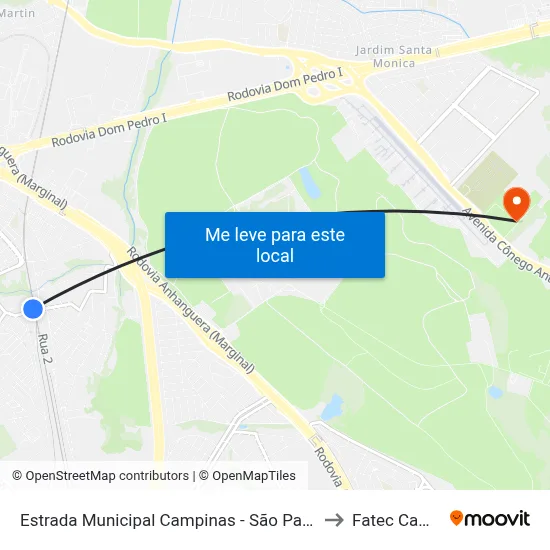Estrada Municipal Campinas - São Paulo 13068 Brasil to Fatec Campinas map