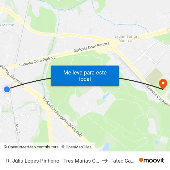 R. Júlia Lopes Pinheiro - Tres Marias Campinas - SP Brasil to Fatec Campinas map