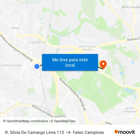 R. Silvia De Camargo Lima 115 to Fatec Campinas map