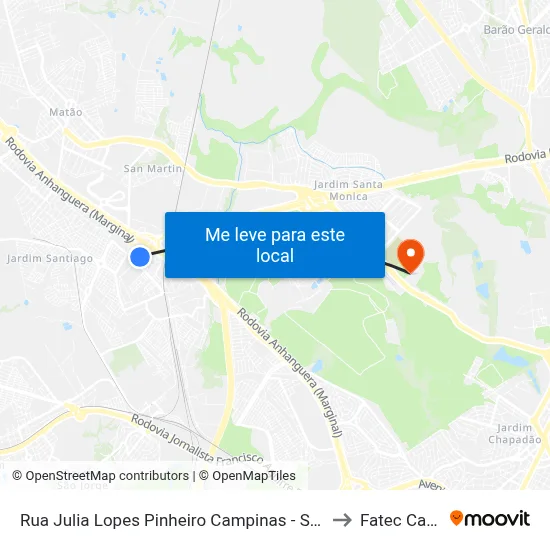 Rua Julia Lopes Pinheiro Campinas - São Paulo 13067 Brasil to Fatec Campinas map