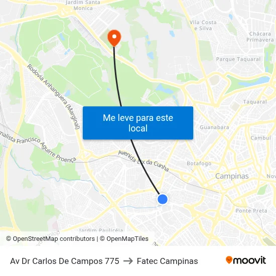 Av Dr Carlos De Campos 775 to Fatec Campinas map