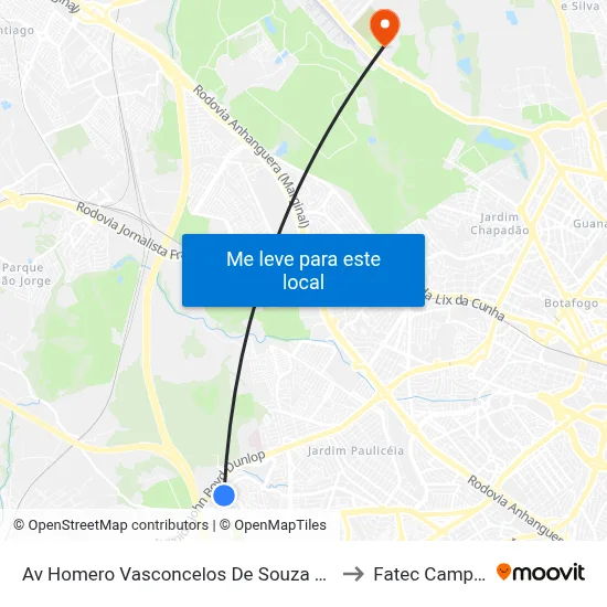 Av Homero Vasconcelos De Souza Camargo to Fatec Campinas map