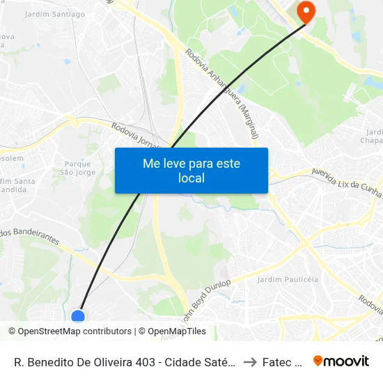R. Benedito De Oliveira 403 - Cidade Satélite Íris Campinas - SP 13059-611 Brasil to Fatec Campinas map