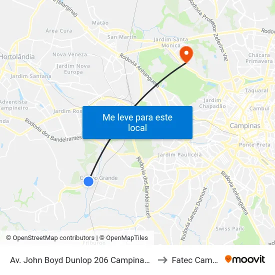 Av. John Boyd Dunlop 206 Campinas - SP Brasil to Fatec Campinas map