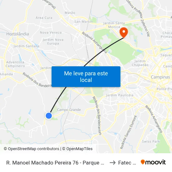 R. Manoel Machado Pereira 76 - Parque Valenca I Campinas - SP 13058-500 Brasil to Fatec Campinas map