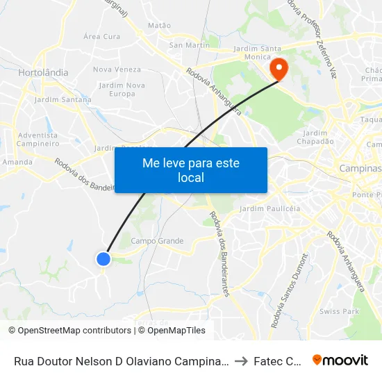 Rua Doutor Nelson D Olaviano Campinas - São Paulo 13058 Brasil to Fatec Campinas map