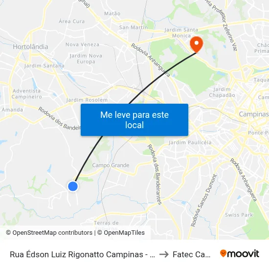 Rua Édson Luiz Rigonatto Campinas - São Paulo Brasil to Fatec Campinas map