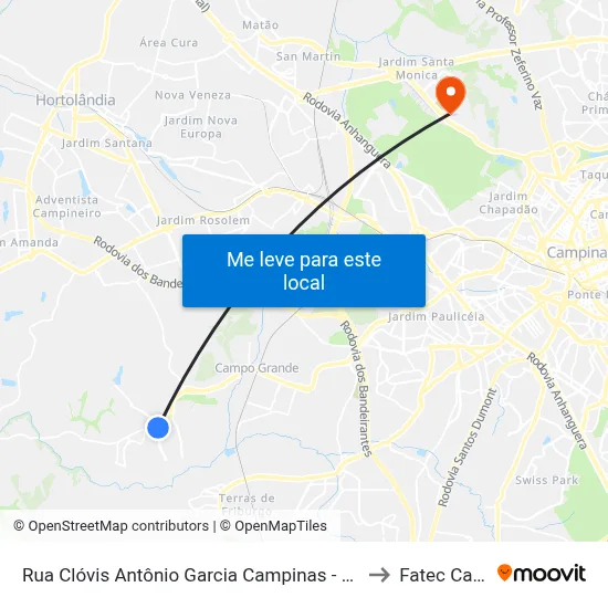 Rua Clóvis Antônio Garcia Campinas - São Paulo 13058 Brasil to Fatec Campinas map