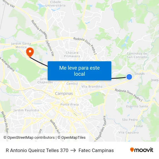 R Antonio Queiroz Telles 370 to Fatec Campinas map