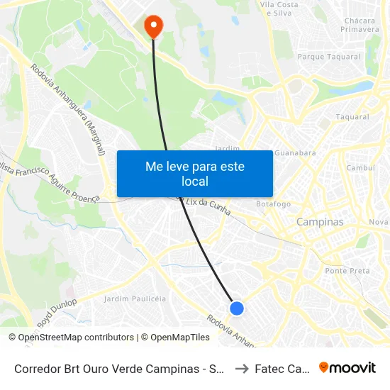 Corredor Brt Ouro Verde Campinas - São Paulo 13030 Brasil to Fatec Campinas map