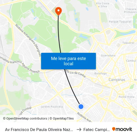 Av Francisco De Paula Oliveira Nazare 484 to Fatec Campinas map