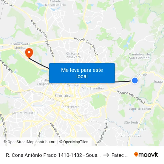 R. Cons Antônio Prado 1410-1482 - Sousas Campinas - SP 13106-042 Brasil to Fatec Campinas map