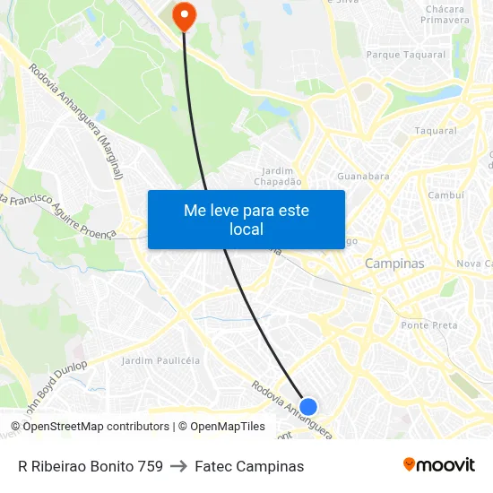 R Ribeirao Bonito 759 to Fatec Campinas map