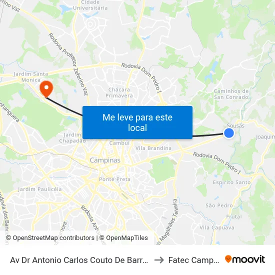 Av Dr Antonio Carlos Couto De Barros 1101 to Fatec Campinas map