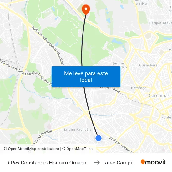 R Rev Constancio Homero Omegna 48 to Fatec Campinas map