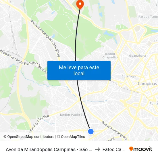 Avenida Mirandópolis Campinas - São Paulo 13050 Brasil to Fatec Campinas map