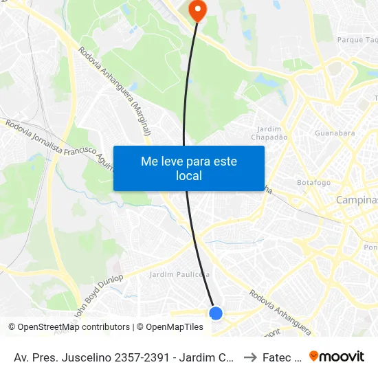 Av. Pres. Juscelino 2357-2391 - Jardim Campos Eliseos Campinas - SP 13060-858 Brasil to Fatec Campinas map