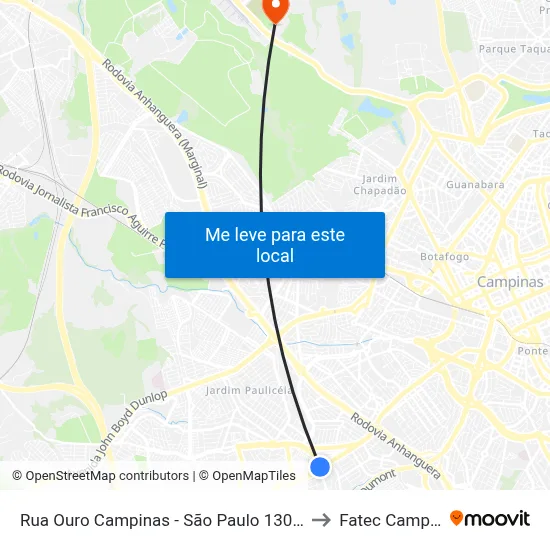 Rua Ouro Campinas - São Paulo 13050 Brasil to Fatec Campinas map