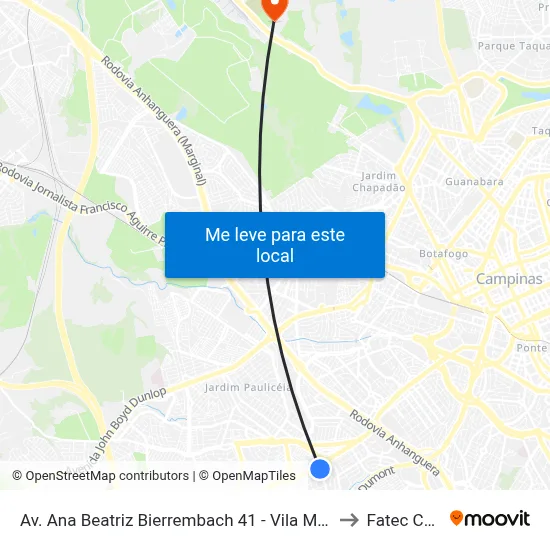 Av. Ana Beatriz Bierrembach 41 - Vila Mimosa Campinas - SP Brasil to Fatec Campinas map