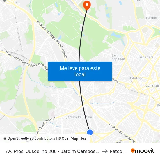 Av. Pres. Juscelino 200 - Jardim Campos Eliseos Campinas - SP 13060-858 Brasil to Fatec Campinas map