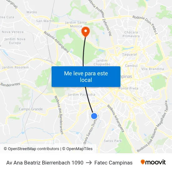 Av Ana Beatriz Bierrenbach 1090 to Fatec Campinas map