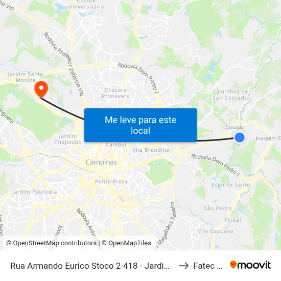 Rua Armando Euríco Stoco 2-418 - Jardim Botanico (Sousas) Campinas - SP Brasil to Fatec Campinas map