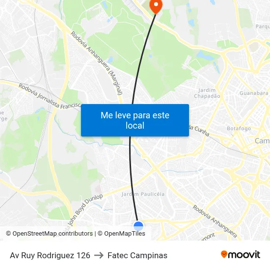 Av Ruy Rodriguez 126 to Fatec Campinas map
