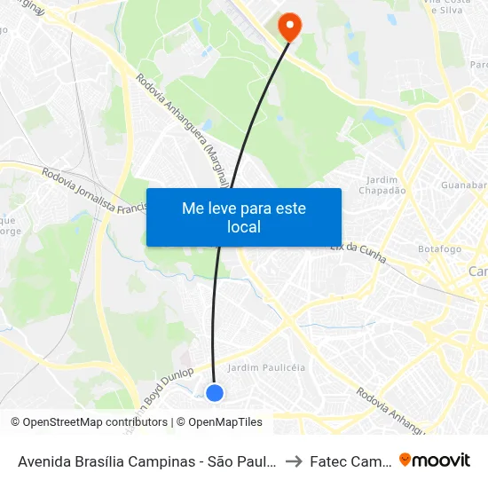 Avenida Brasília Campinas - São Paulo 13060 Brasil to Fatec Campinas map