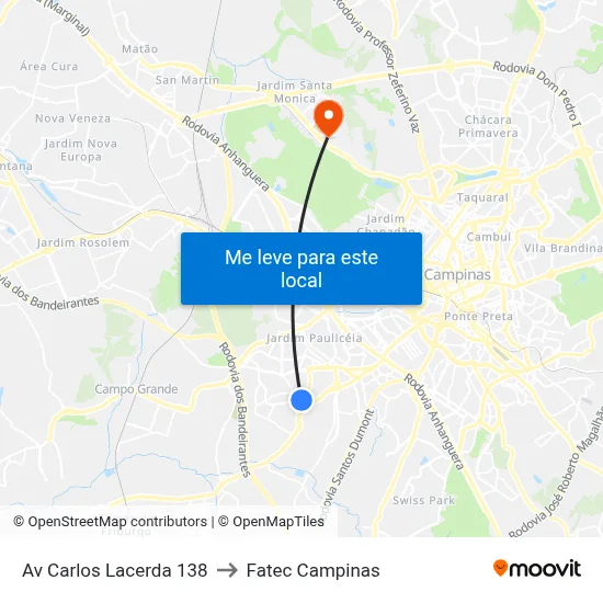Av Carlos Lacerda 138 to Fatec Campinas map