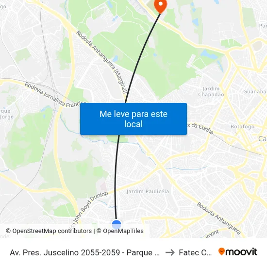 Av. Pres. Juscelino 2055-2059 - Parque Tropical Campinas - SP Brasil to Fatec Campinas map
