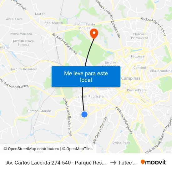 Av. Carlos Lacerda 274-540 - Parque Res. Vila União Campinas - SP 13060-797 Brasil to Fatec Campinas map