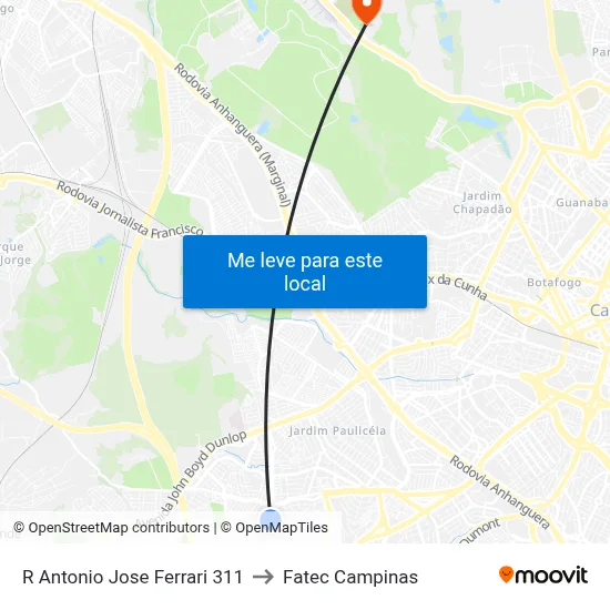R Antonio Jose Ferrari 311 to Fatec Campinas map