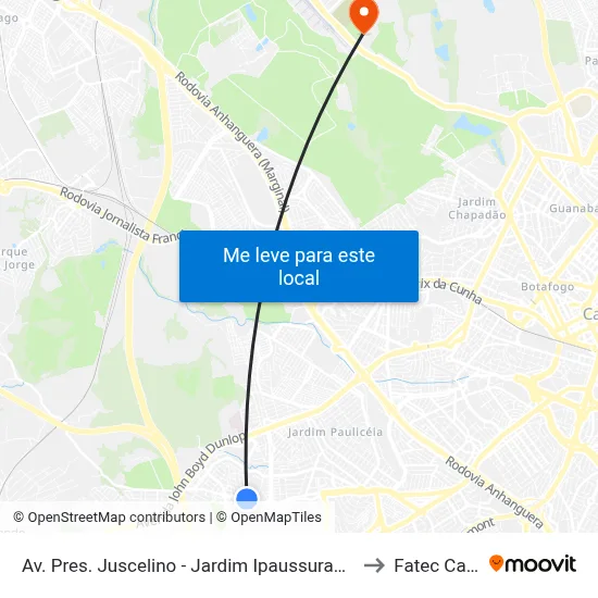 Av. Pres. Juscelino - Jardim Ipaussurama Campinas - SP Brasil to Fatec Campinas map