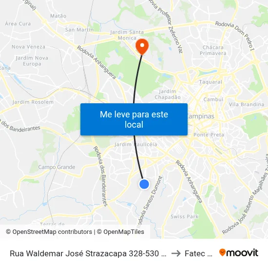 Rua Waldemar José Strazacapa 328-530 - Jardim Indianopolis Campinas - SP Brasil to Fatec Campinas map