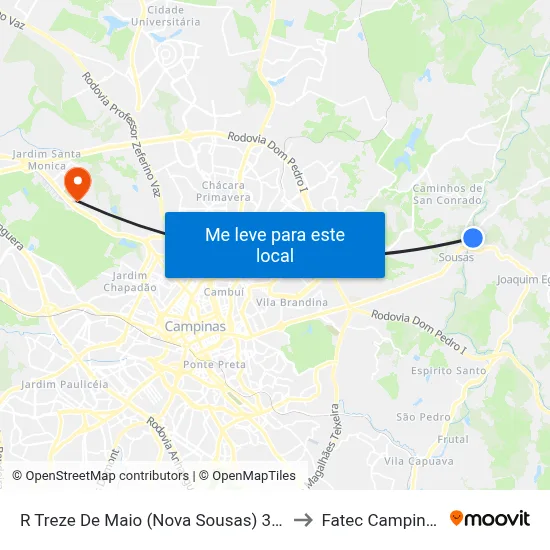 R Treze De Maio (Nova Sousas) 321 to Fatec Campinas map