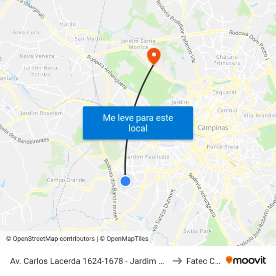 Av. Carlos Lacerda 1624-1678 - Jardim Santa Lucia Campinas - SP Brasil to Fatec Campinas map