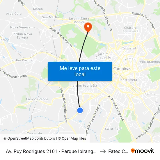 Av. Ruy Rodrigues 2101 - Parque Ipiranga Campinas - SP 13050-800 Brasil to Fatec Campinas map
