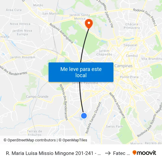 R. Maria Luísa Missio Mingone 201-241 - Jardim Amoreiras Campinas - SP 13050-660 Brasil to Fatec Campinas map