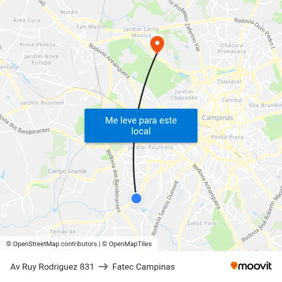 Av Ruy Rodriguez 831 to Fatec Campinas map