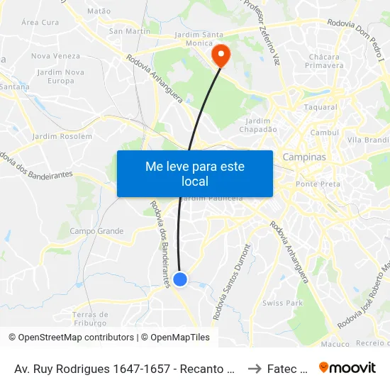 Av. Ruy Rodrigues 1647-1657 - Recanto Do Sol I Campinas - SP 13056-679 Brasil to Fatec Campinas map