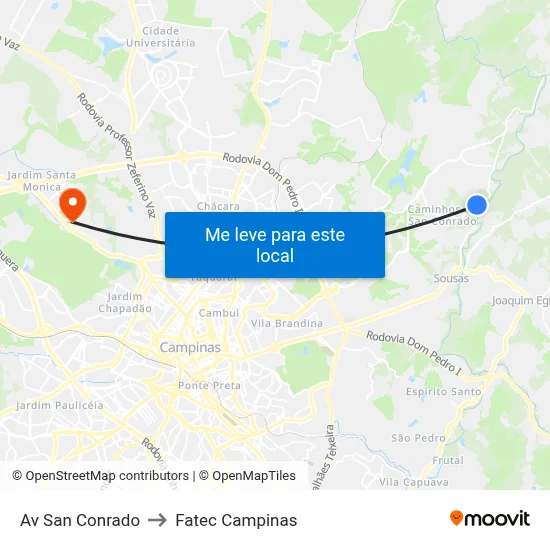 Av San Conrado to Fatec Campinas map