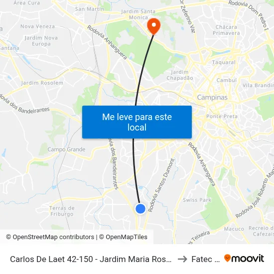 Carlos De Laet 42-150 - Jardim Maria Rosa - Jardim Itatinga Campinas - SP 13052-402 Brasil to Fatec Campinas map
