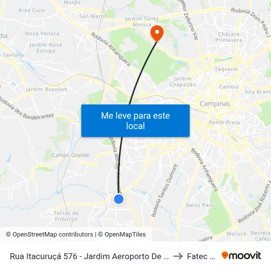 Rua Itacuruçá 576 - Jardim Aeroporto De Viracopos Campinas - SP 13056-094 Brasil to Fatec Campinas map