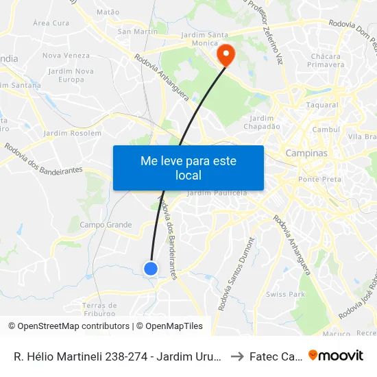 R. Hélio Martineli 238-274 - Jardim Uruguai Campinas - SP Brasil to Fatec Campinas map
