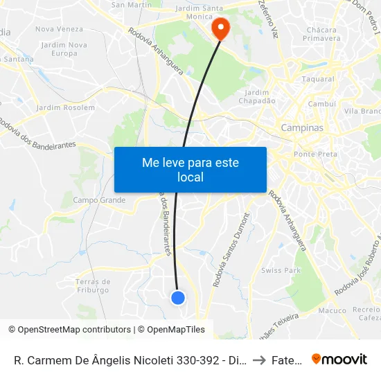 R. Carmem De Ângelis Nicoleti 330-392 - Dic IV (Conjunto Hab. Lech Walesa) Campinas - SP 13054-411 Brasil to Fatec Campinas map