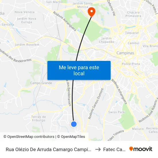 Rua Olézio De Arruda Camargo Campinas - São Paulo Brasil to Fatec Campinas map